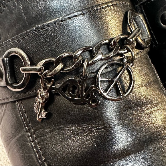 Franco Sarto- Women’s Black Leather Peace & Love Chain Loafers (7.5) - Picture 4 of 14